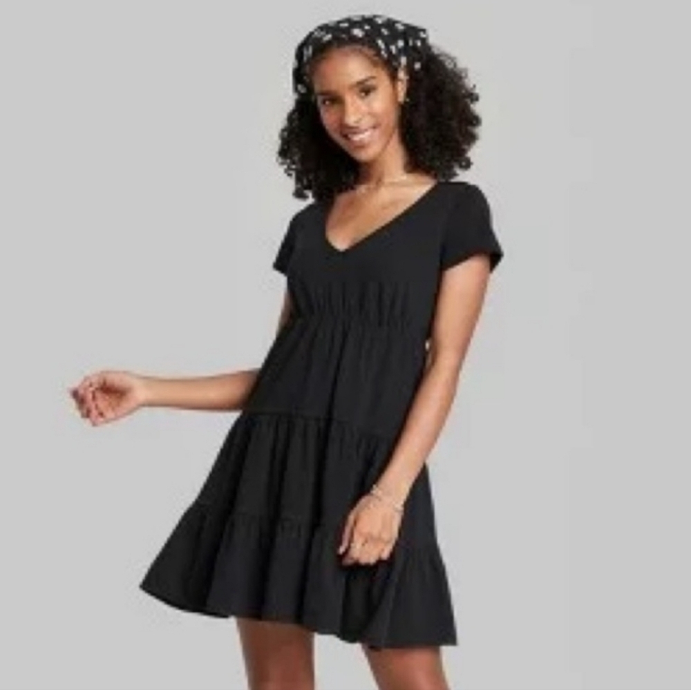 Black Tiered-Knit Flowy Babydoll Dress